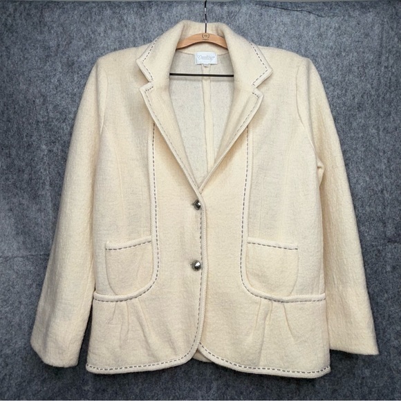Vanity Vintage Wool Ivory Blazer with‎ Metal Buttons- Sz M - Picture 1 of 10